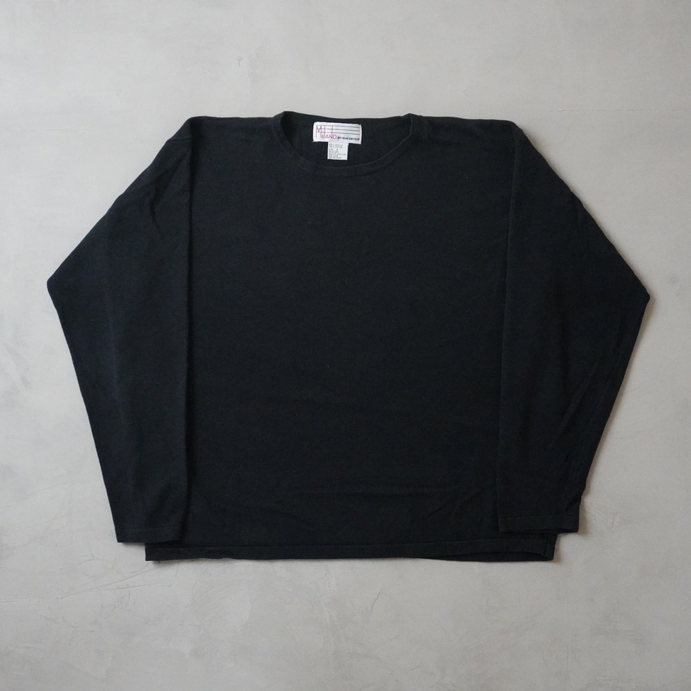 Vintage Milano Design Group Knit Shirt L Mens Black Long Sleeve Cotton Blend